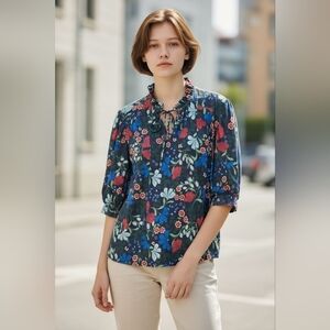 Draper James Floral Feminine Short Sleeved Pullover Blouse XXL Romantic BOHO